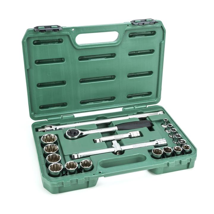 SATA, 20 PC. 1/2” DR 6 + 12 PT SAE SOCKET SET